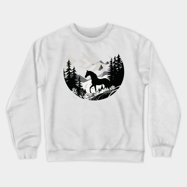 Equine Elegance: Majestic Horses in Beautiful Riding Landscape Crewneck Sweatshirt by Kibo2020